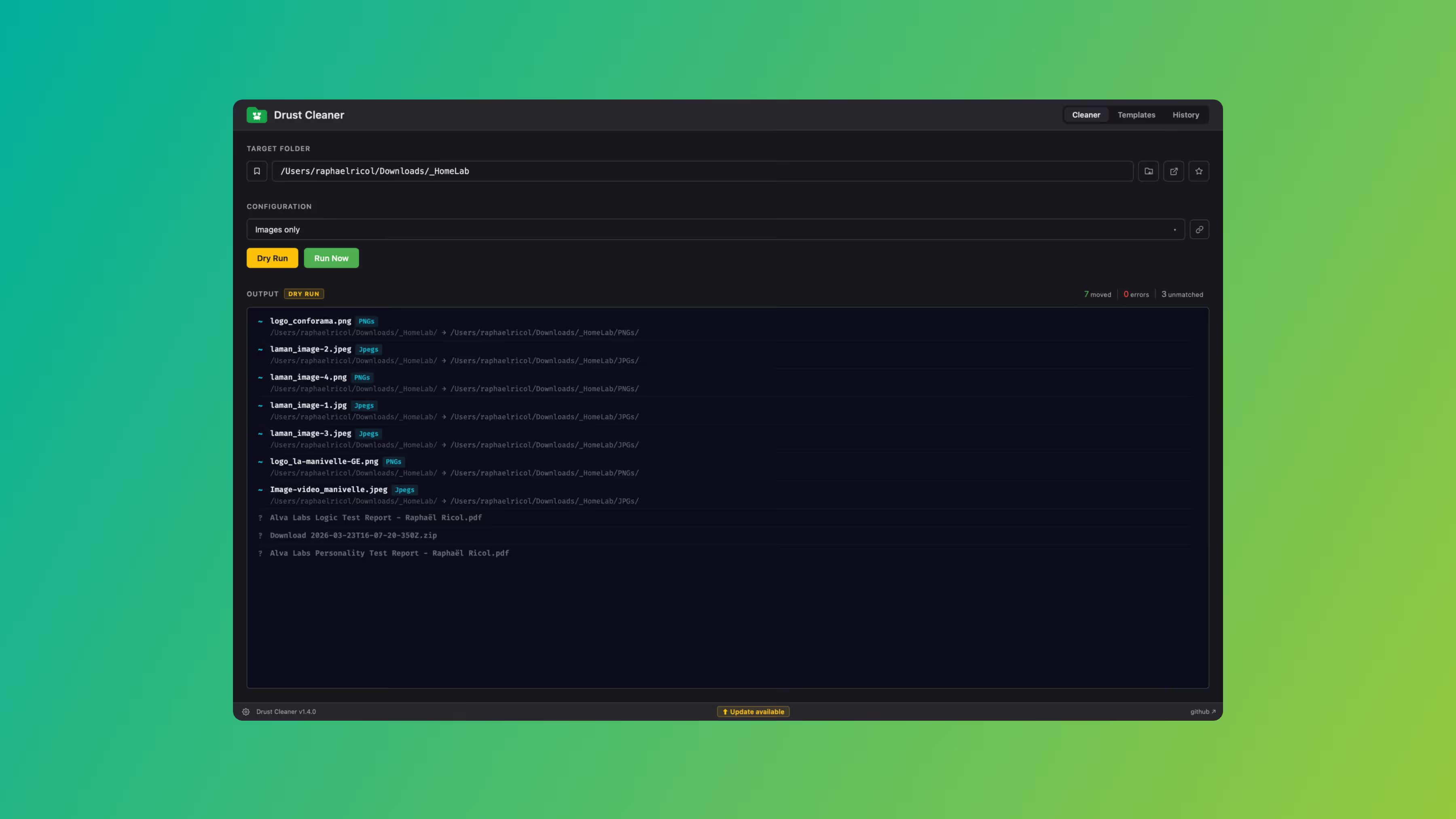 Drust Cleaner App Run view