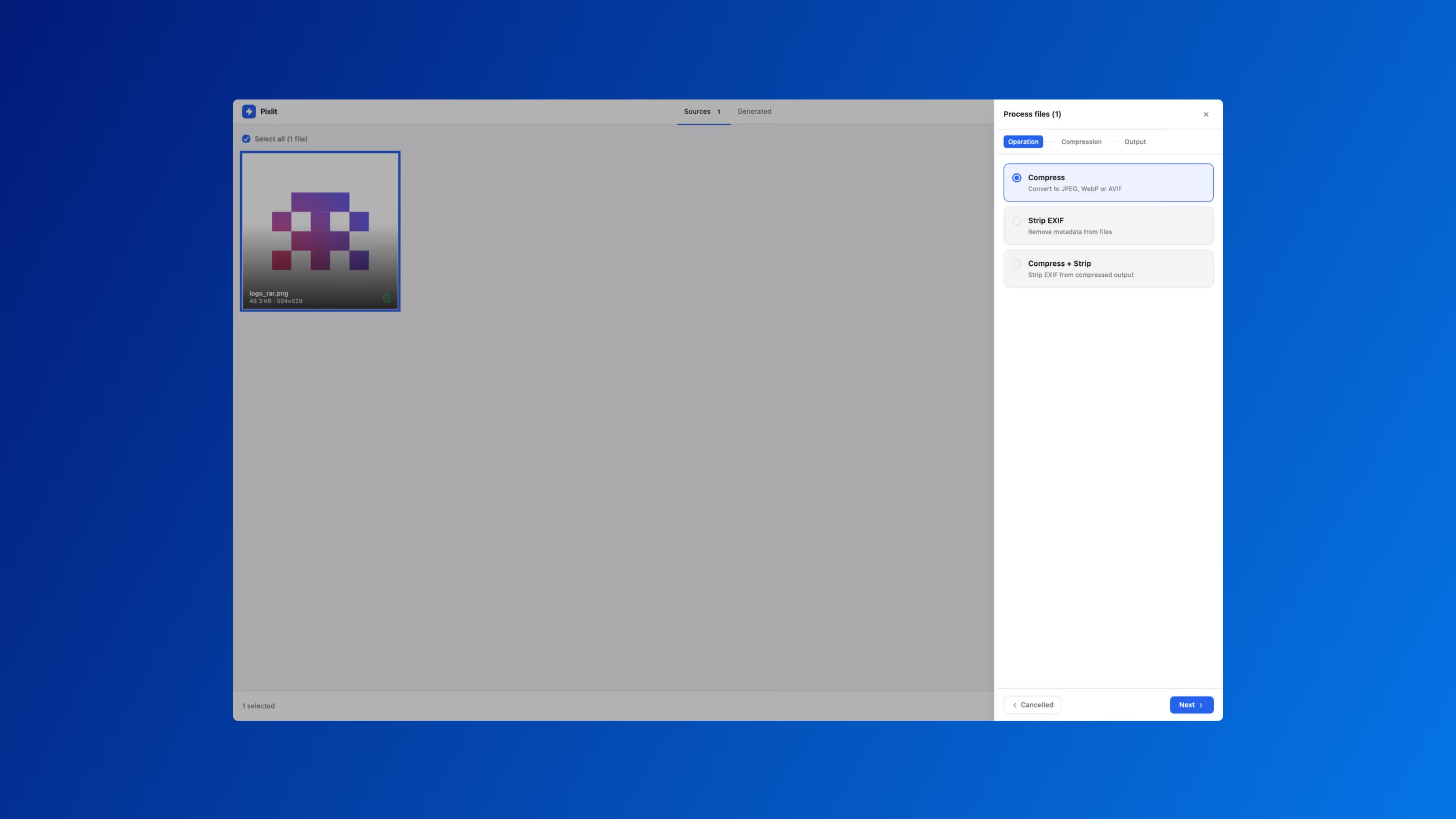 Pixlit app process view